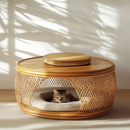 Pet bed, wicker dog bed, cat bed, American-style retro solid wood animal house furniture, Teddy Bichon Frise dog mattress - Image 3