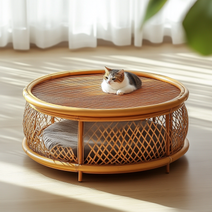 Pet bed, wicker dog bed, cat bed, American-style retro solid wood animal house furniture, Teddy Bichon Frise dog mattress - Image 2