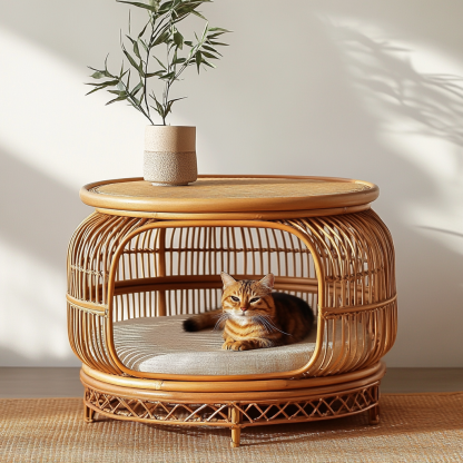 Pet bed, wicker dog bed, cat bed, American-style retro solid wood animal house furniture, Teddy Bichon Frise dog mattress - Image 5