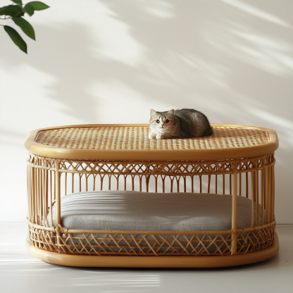 Pet bed, wicker dog bed, cat bed, American-style retro solid wood animal house furniture, Teddy Bichon Frise dog mattress - Image 2