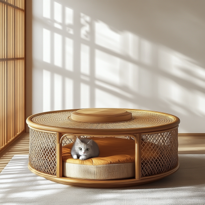 Pet bed, wicker dog bed, cat bed, American-style retro solid wood animal house furniture, Teddy Bichon Frise dog mattress - Image 2