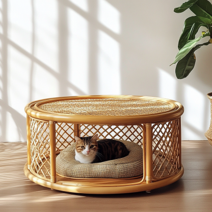 Pet bed, wicker dog bed, cat bed, American-style retro solid wood animal house furniture, Teddy Bichon Frise dog mattress - Image 3