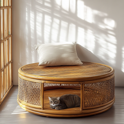 Pet bed, wicker dog bed, cat bed, American-style retro solid wood animal house furniture, Teddy Bichon Frise dog mattress - Image 2