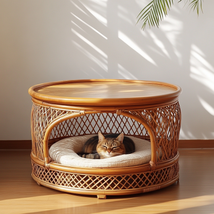 Pet bed, wicker dog bed, cat bed, American-style retro solid wood animal house furniture, Teddy Bichon Frise dog mattress - Image 4