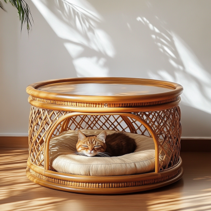 Pet bed, wicker dog bed, cat bed, American-style retro solid wood animal house furniture, Teddy Bichon Frise dog mattress - Image 3