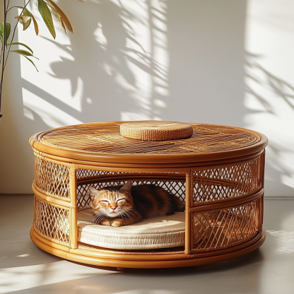 Pet bed, wicker dog bed, cat bed, American-style retro solid wood animal house furniture, Teddy Bichon Frise dog mattress - Image 2
