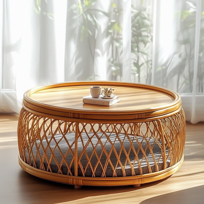 Wabi-sabi style solid wood wicker coffee table, modern and simple Japanese style, wabi-sabi style, retro, original solid wood wicker round - Image 4