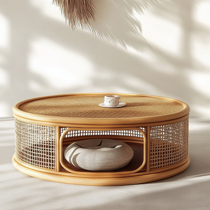 Wabi-sabi style solid wood wicker coffee table, modern and simple Japanese style, wabi-sabi style, retro, original solid wood wicker round - Image 3