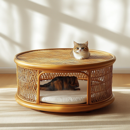 Pet bed, wicker dog bed, cat bed, American-style retro solid wood animal house furniture, Teddy Bichon Frise dog mattress - Image 5