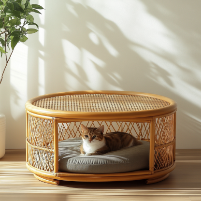 Pet bed, wicker dog bed, cat bed, American-style retro solid wood animal house furniture, Teddy Bichon Frise dog mattress - Image 4