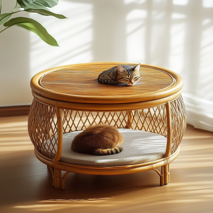 Pet bed, wicker dog bed, cat bed, American-style retro solid wood animal house furniture, Teddy Bichon Frise dog mattress - Image 3