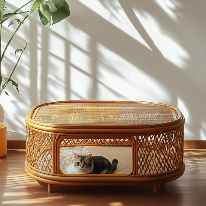 Pet bed, wicker dog bed, cat bed, American-style retro solid wood animal house furniture, Teddy Bichon Frise dog mattress - Image 2