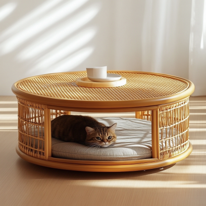 Pet bed, wicker dog bed, cat bed, American-style retro solid wood animal house furniture, Teddy Bichon Frise dog mattress - Image 2