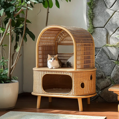 All-season, breathable and washable wicker pet nests, kitten houses, villas, semi-enclosed pet supplies - Image 8