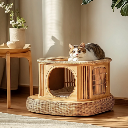 All-season, breathable and washable wicker pet nests, kitten houses, villas, semi-enclosed pet supplies - Image 7