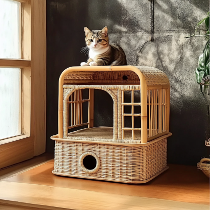 All-season, breathable and washable wicker pet nests, kitten houses, villas, semi-enclosed pet supplies - Image 2