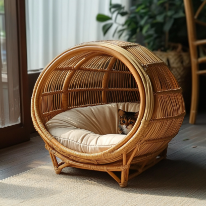Pet bed, wicker dog bed, cat bed, American-style retro solid wood animal house furniture, Teddy Bichon Frise dog mattress - Image 9