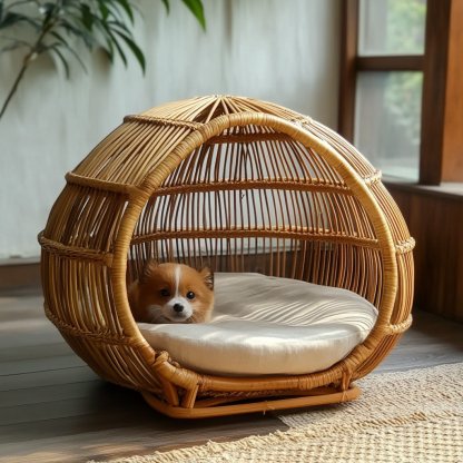 Pet bed, wicker dog bed, cat bed, American-style retro solid wood animal house furniture, Teddy Bichon Frise dog mattress - Image 8