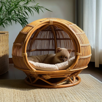 Pet bed, wicker dog bed, cat bed, American-style retro solid wood animal house furniture, Teddy Bichon Frise dog mattress - Image 7