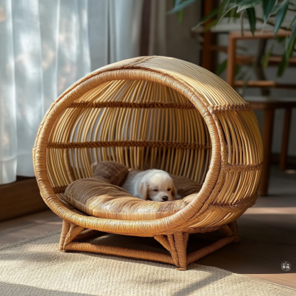 Pet bed, wicker dog bed, cat bed, American-style retro solid wood animal house furniture, Teddy Bichon Frise dog mattress - Image 6