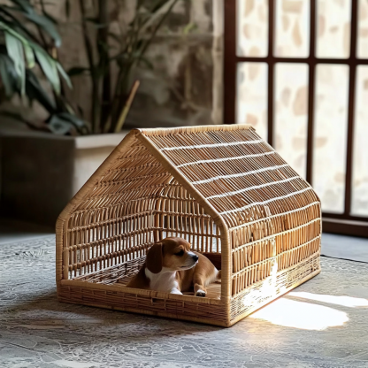 Pet bed, wicker dog bed, cat bed, American-style retro solid wood animal house furniture, Teddy Bichon Frise dog mattress - Image 7