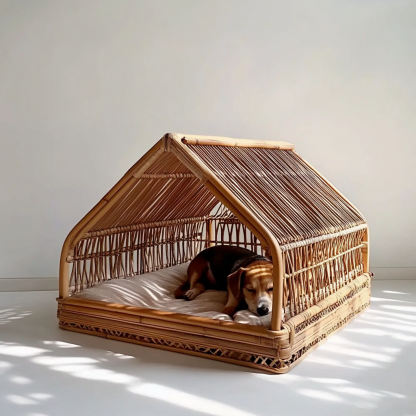 Pet bed, wicker dog bed, cat bed, American-style retro solid wood animal house furniture, Teddy Bichon Frise dog mattress - Image 6