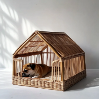 Pet bed, wicker dog bed, cat bed, American-style retro solid wood animal house furniture, Teddy Bichon Frise dog mattress