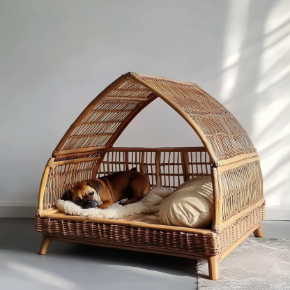 Pet bed, wicker dog bed, cat bed, American-style retro solid wood animal house furniture, Teddy Bichon Frise dog mattress - Image 4