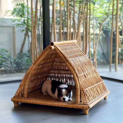 Pet bed, wicker dog bed, cat bed, American-style retro solid wood animal house furniture, Teddy Bichon Frise dog mattress - Image 11