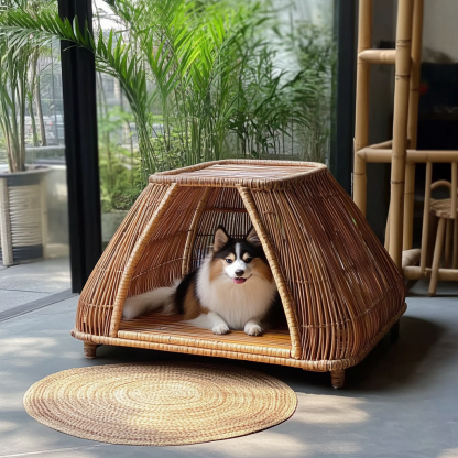 Pet bed, wicker dog bed, cat bed, American-style retro solid wood animal house furniture, Teddy Bichon Frise dog mattress - Image 10