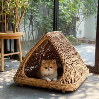Pet bed, wicker dog bed, cat bed, American-style retro solid wood animal house furniture, Teddy Bichon Frise dog mattress - Image 9