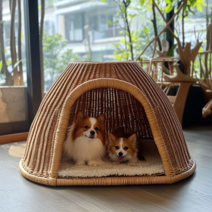 Pet bed, wicker dog bed, cat bed, American-style retro solid wood animal house furniture, Teddy Bichon Frise dog mattress - Image 8