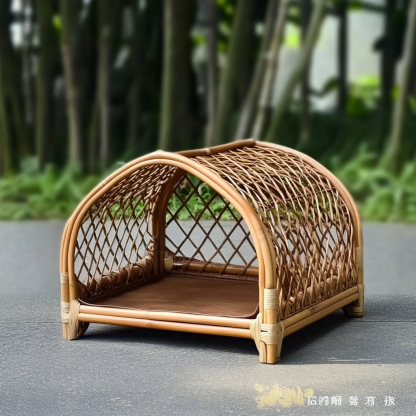 Pet bed, wicker dog bed, cat bed, American-style retro solid wood animal house furniture, Teddy Bichon Frise dog mattress - Image 10