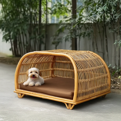 Pet bed, wicker dog bed, cat bed, American-style retro solid wood animal house furniture, Teddy Bichon Frise dog mattress - Image 9
