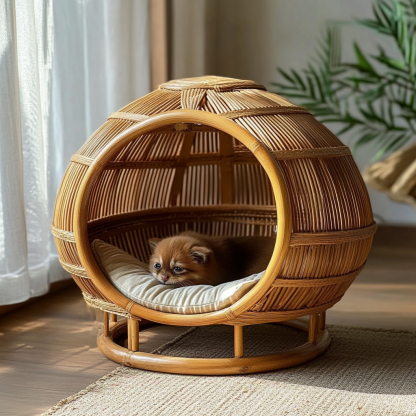 Pet bed, wicker dog bed, cat bed, American-style retro solid wood animal house furniture, Teddy Bichon Frise dog mattress - Image 9