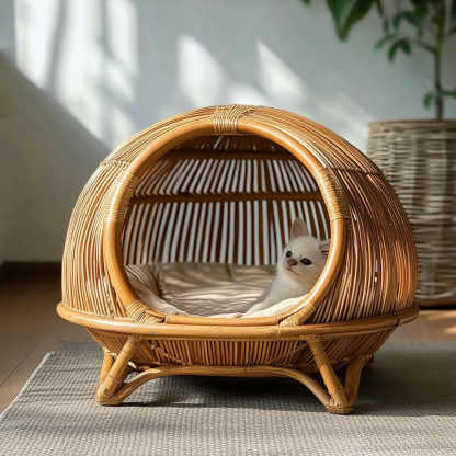 Pet bed, wicker dog bed, cat bed, American-style retro solid wood animal house furniture, Teddy Bichon Frise dog mattress - Image 7
