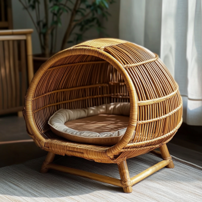 Pet bed, wicker dog bed, cat bed, American-style retro solid wood animal house furniture, Teddy Bichon Frise dog mattress - Image 6