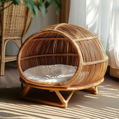 Pet bed, wicker dog bed, cat bed, American-style retro solid wood animal house furniture, Teddy Bichon Frise dog mattress - Image 11