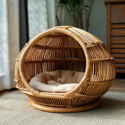 Pet bed, wicker dog bed, cat bed, American-style retro solid wood animal house furniture, Teddy Bichon Frise dog mattress - Image 10