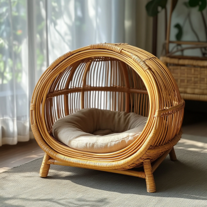 Pet bed, wicker dog bed, cat bed, American-style retro solid wood animal house furniture, Teddy Bichon Frise dog mattress - Image 9
