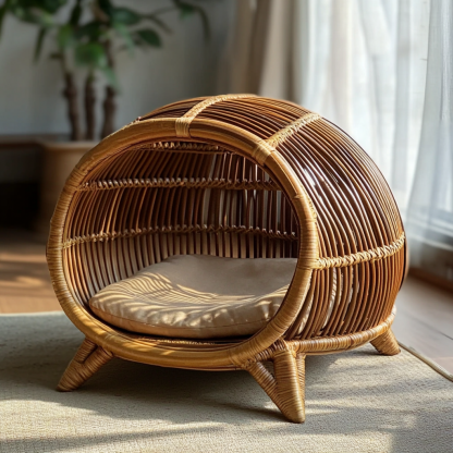 Pet bed, wicker dog bed, cat bed, American-style retro solid wood animal house furniture, Teddy Bichon Frise dog mattress - Image 8