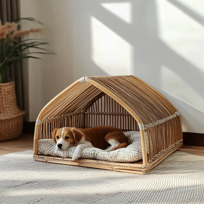 Pet bed, wicker dog bed, cat bed, American-style retro solid wood animal house furniture, Teddy Bichon Frise dog mattress - Image 11