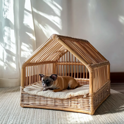 Pet bed, wicker dog bed, cat bed, American-style retro solid wood animal house furniture, Teddy Bichon Frise dog mattress - Image 10