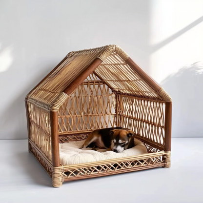Pet bed, wicker dog bed, cat bed, American-style retro solid wood animal house furniture, Teddy Bichon Frise dog mattress