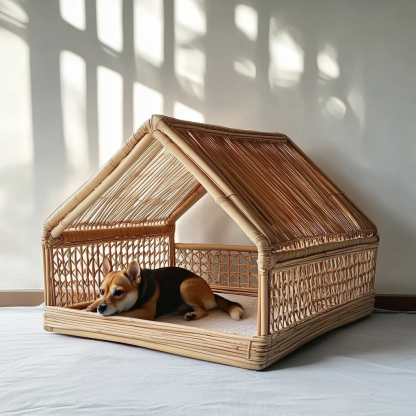 Pet bed, wicker dog bed, cat bed, American-style retro solid wood animal house furniture, Teddy Bichon Frise dog mattress - Image 8