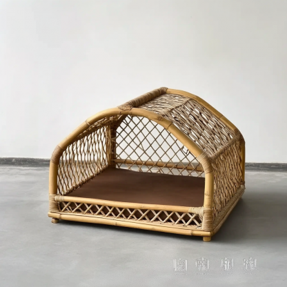 Pet bed, wicker dog bed, cat bed, American-style retro solid wood animal house furniture, Teddy Bichon Frise dog mattress - Image 11