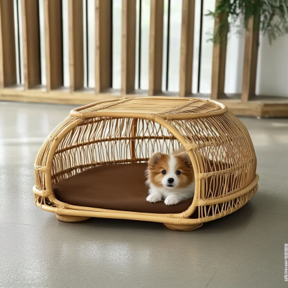 Pet bed, wicker dog bed, cat bed, American-style retro solid wood animal house furniture, Teddy Bichon Frise dog mattress - Image 10