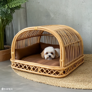 Pet bed, wicker dog bed, cat bed, American-style retro solid wood animal house furniture, Teddy Bichon Frise dog mattress