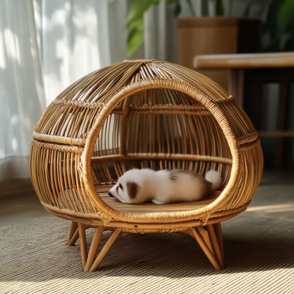 Pet bed, wicker dog bed, cat bed, American-style retro solid wood animal house furniture, Teddy Bichon Frise dog mattress - Image 6
