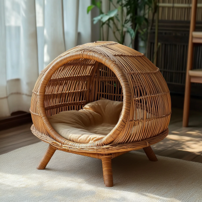 Pet bed, wicker dog bed, cat bed, American-style retro solid wood animal house furniture, Teddy Bichon Frise dog mattress - Image 11